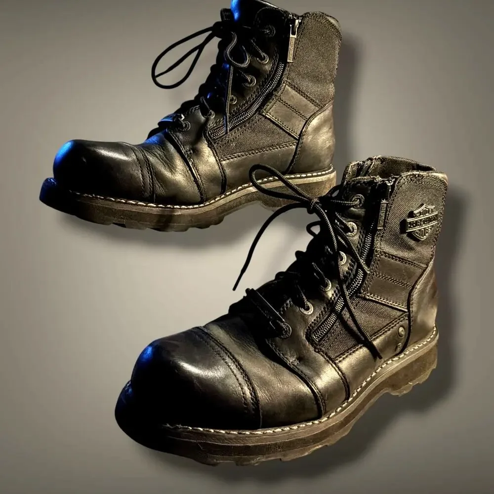 Men's Size 10.5 HARLEY-DAVIDSON Bonham Black Leather Motorcycle Boots EUC
